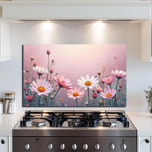 Pale Pink Daisy - Tempered Glass Backsplash for Kitchen