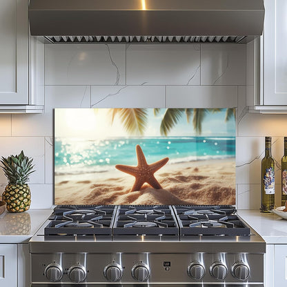 Beach Tempered Glass Kitchen Backsplash