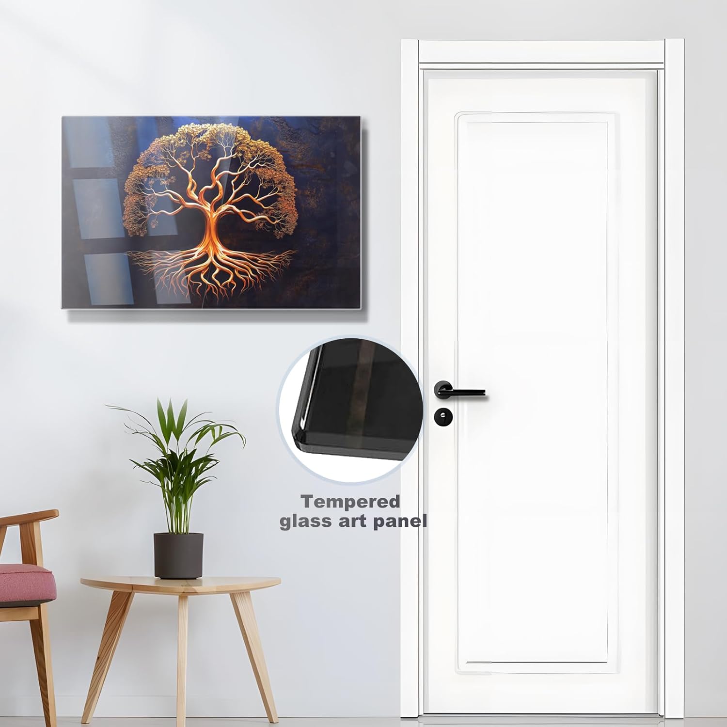 Modern Tree of Life Tempered Glass Handgun Safe - wall-mounted tempered glass art panel with tree of life design