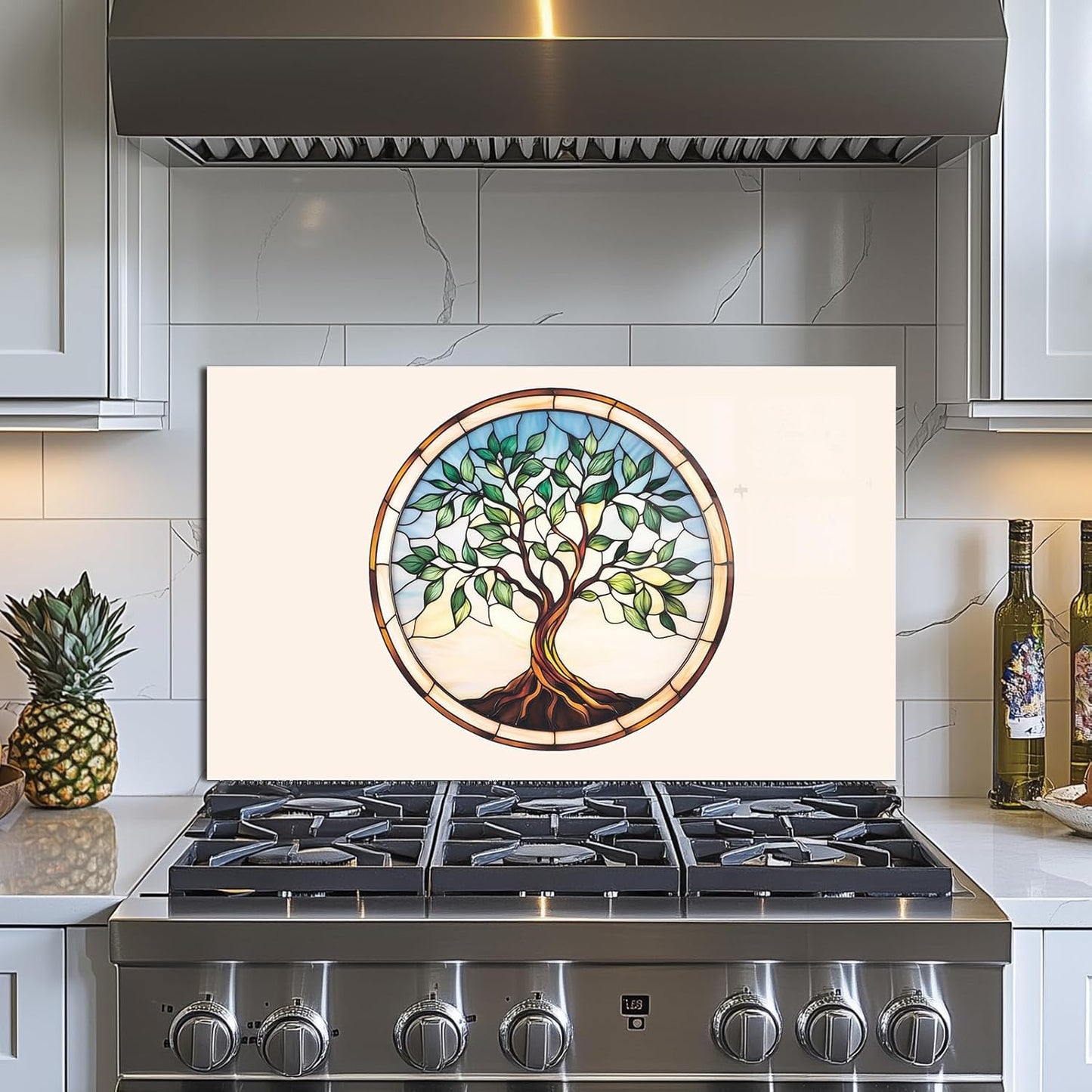 Tree of Life Tempered Glass Kitchen Backsplash