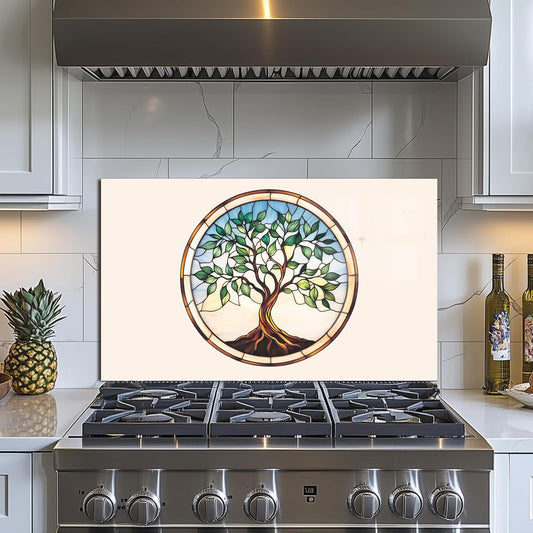 Tree of Life Tempered Glass Kitchen Backsplash