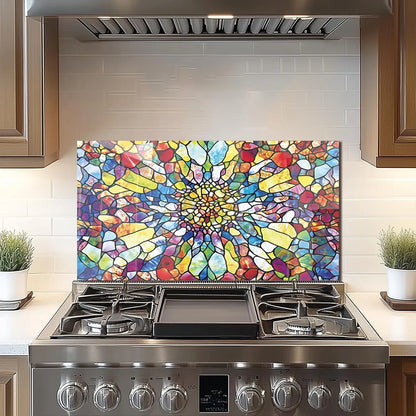 Tempered Glass Mosaic Abstract Window Stove Backsplash Cover - Vibrant Multicolor Design