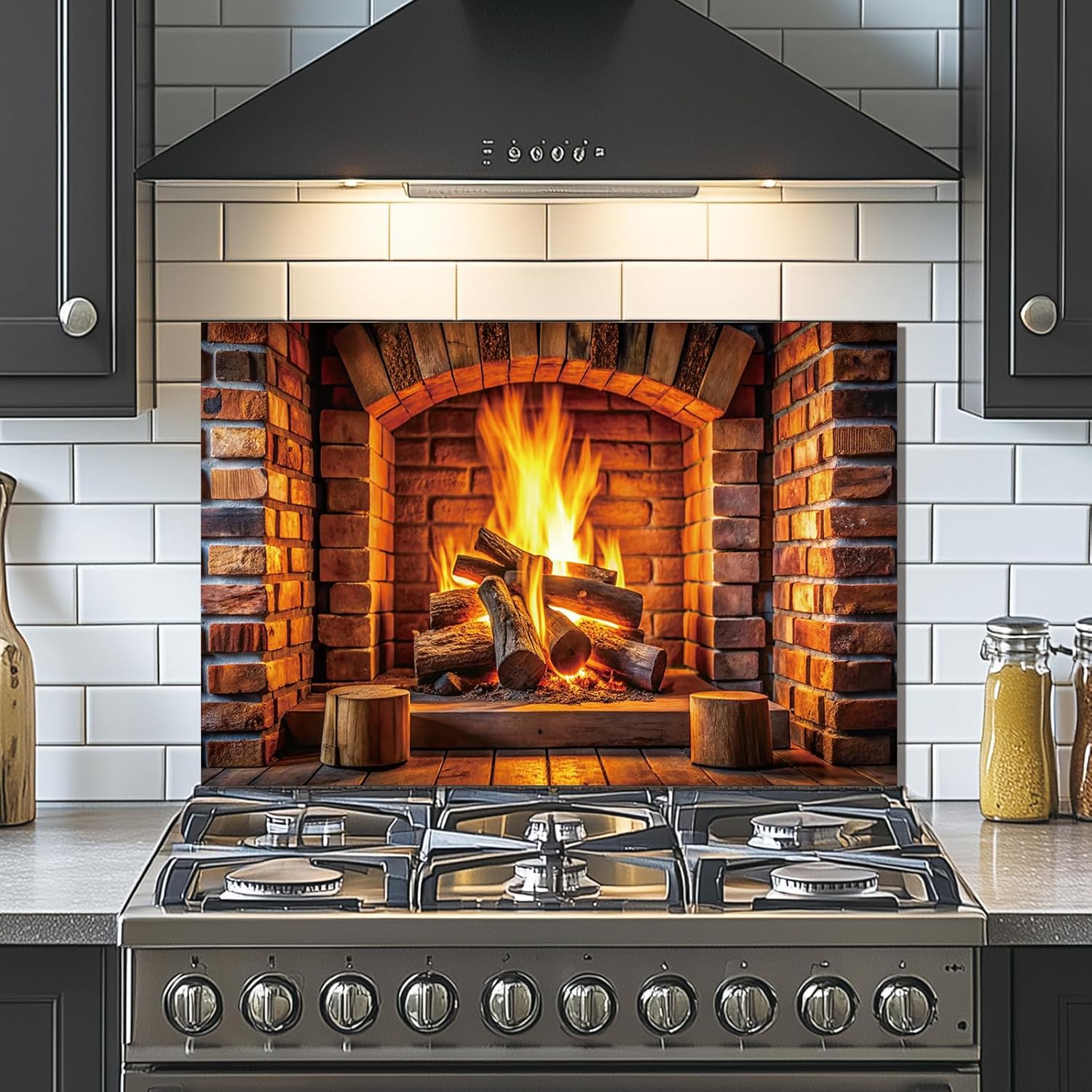 Fireplace Tempered Glass Kitchen Backsplash detail view