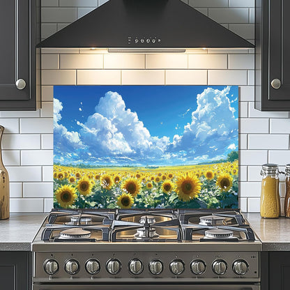 Sunflower Tempered Glass Kitchen Backsplash