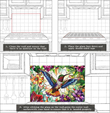 Tempered Glass Hummingbird Kitchen Sink Cover Splash Guard