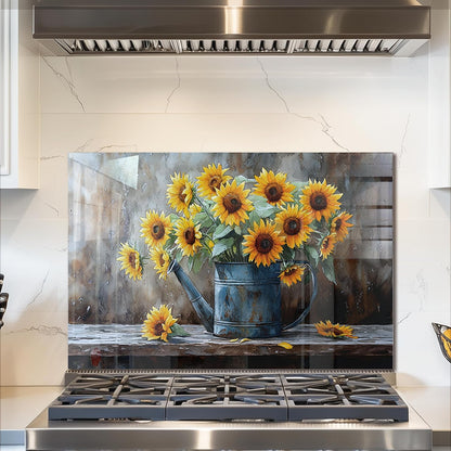 Sunflower Tempered Glass Kitchen Backsplash