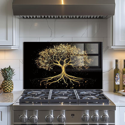 Tree of Life Tempered Glass Kitchen Backsplash