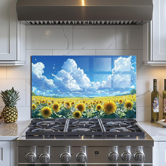 Sunflower Tempered Glass Kitchen Backsplash
