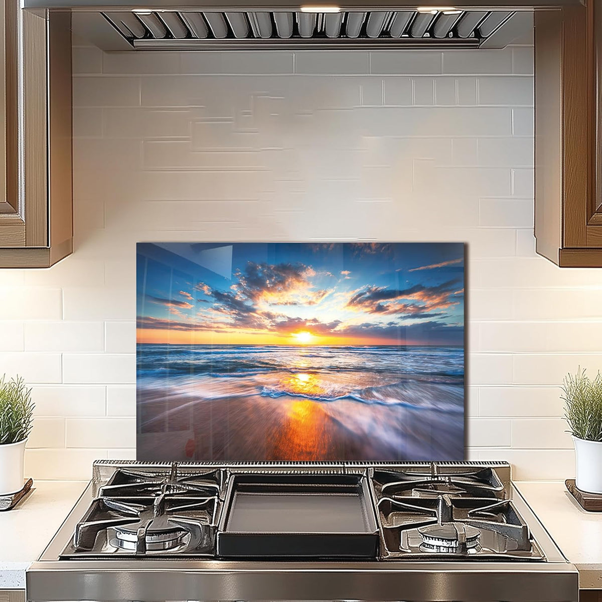 Sea Beach Tempered Glass Kitchen Backsplash main product image