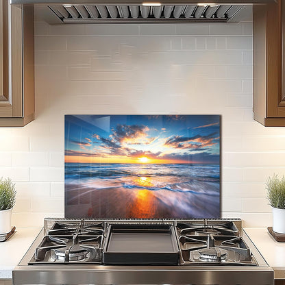 Sea Beach Tempered Glass Kitchen Backsplash