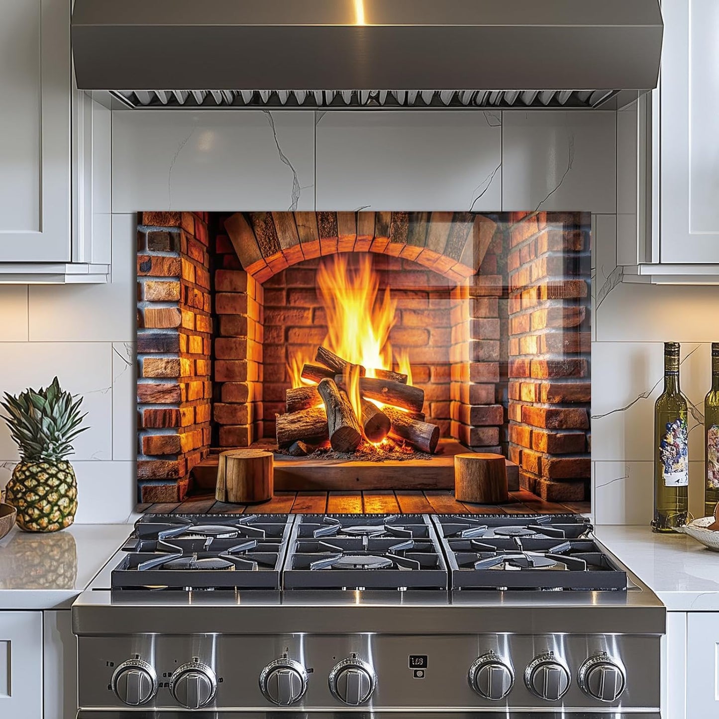 Fireplace Tempered Glass Kitchen Backsplash