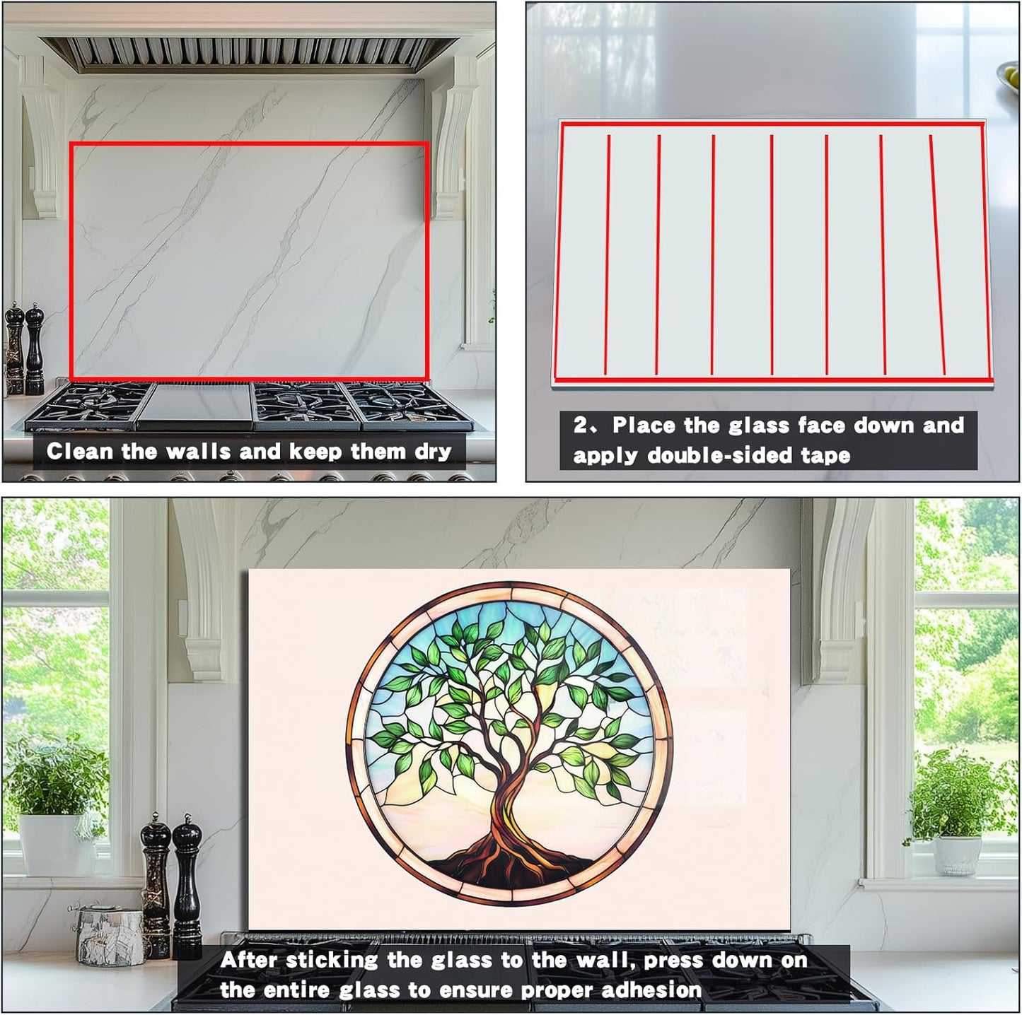 Tree of Life Tempered Glass Kitchen Backsplash