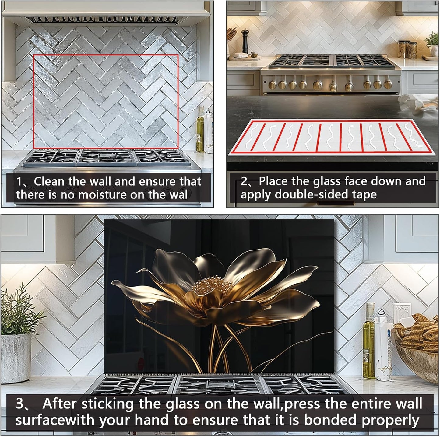 Tempered Glass Golden Lotus Tempered Glass Backsplash For Kitchen Behind Stove