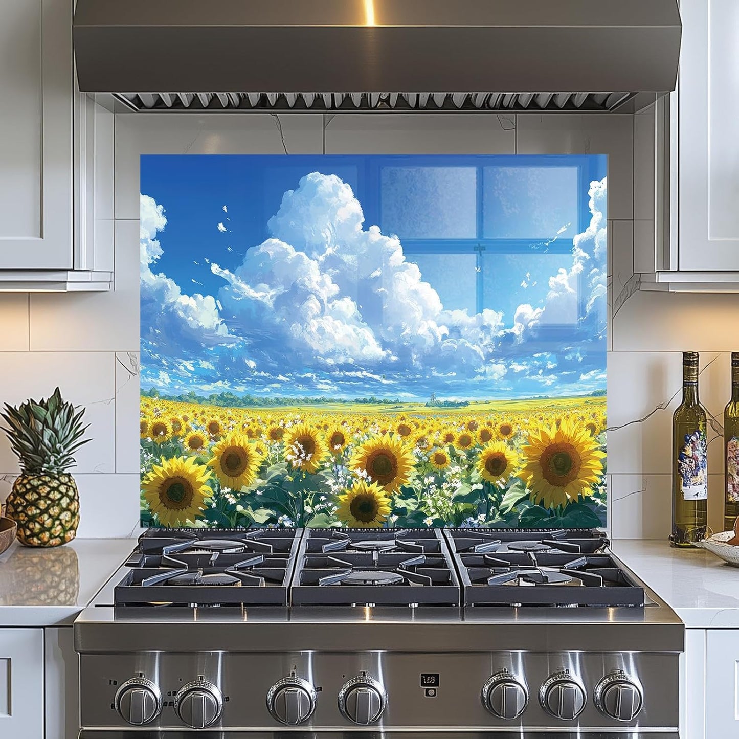 Sunflower Tempered Glass Kitchen Backsplash