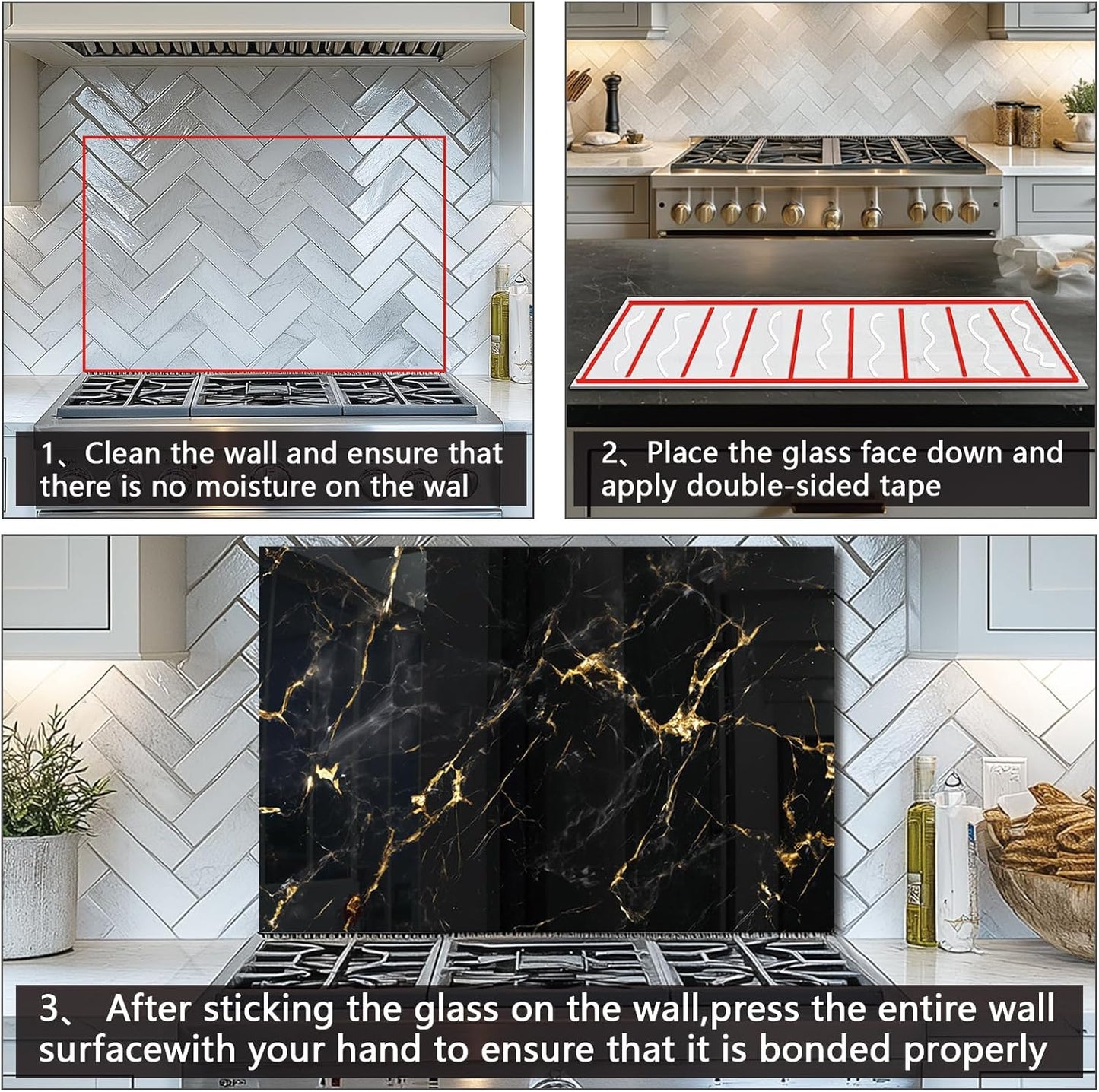 Tempered Glass Black Marbling Stove Backsplash Top Cover