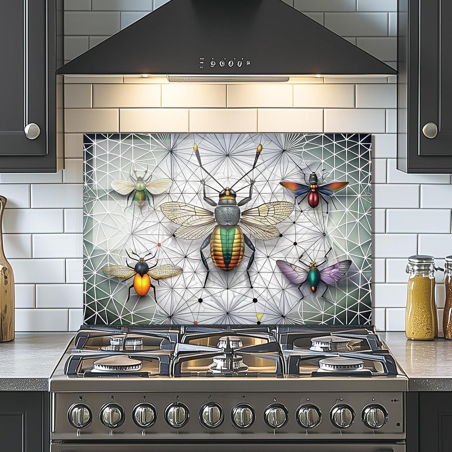 Colorful Fireflies - Tempered Glass Backsplash for Kitchen