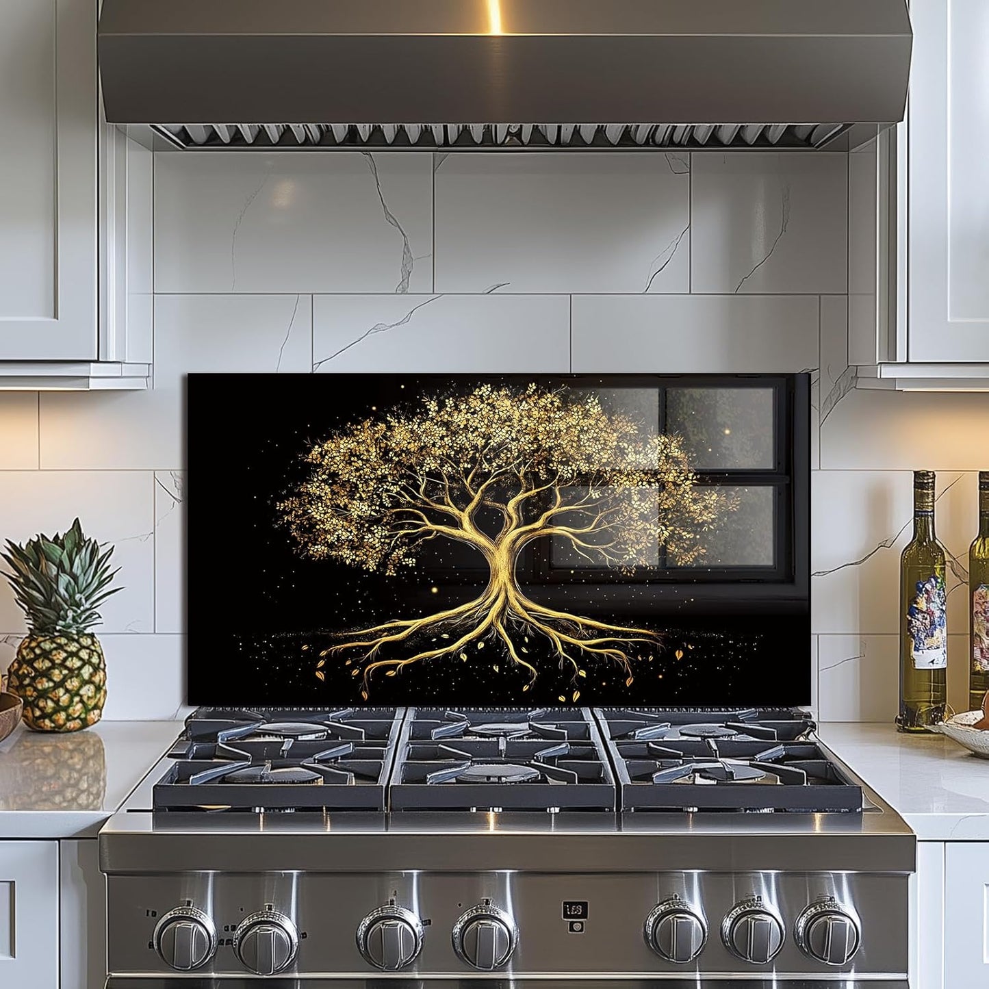 Tree of Life Tempered Glass Kitchen Backsplash