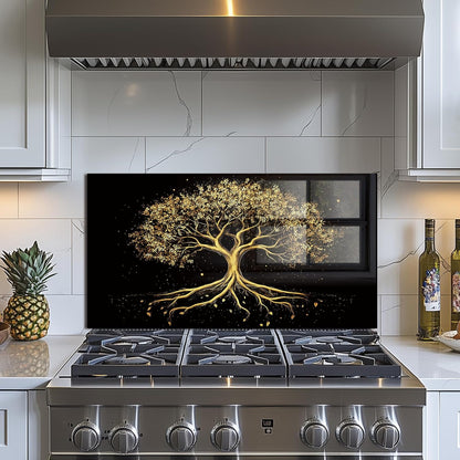 Tree of Life Tempered Glass Kitchen Backsplash