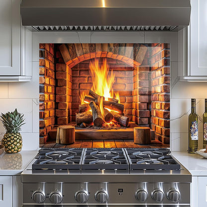 Fireplace Tempered Glass Kitchen Backsplash