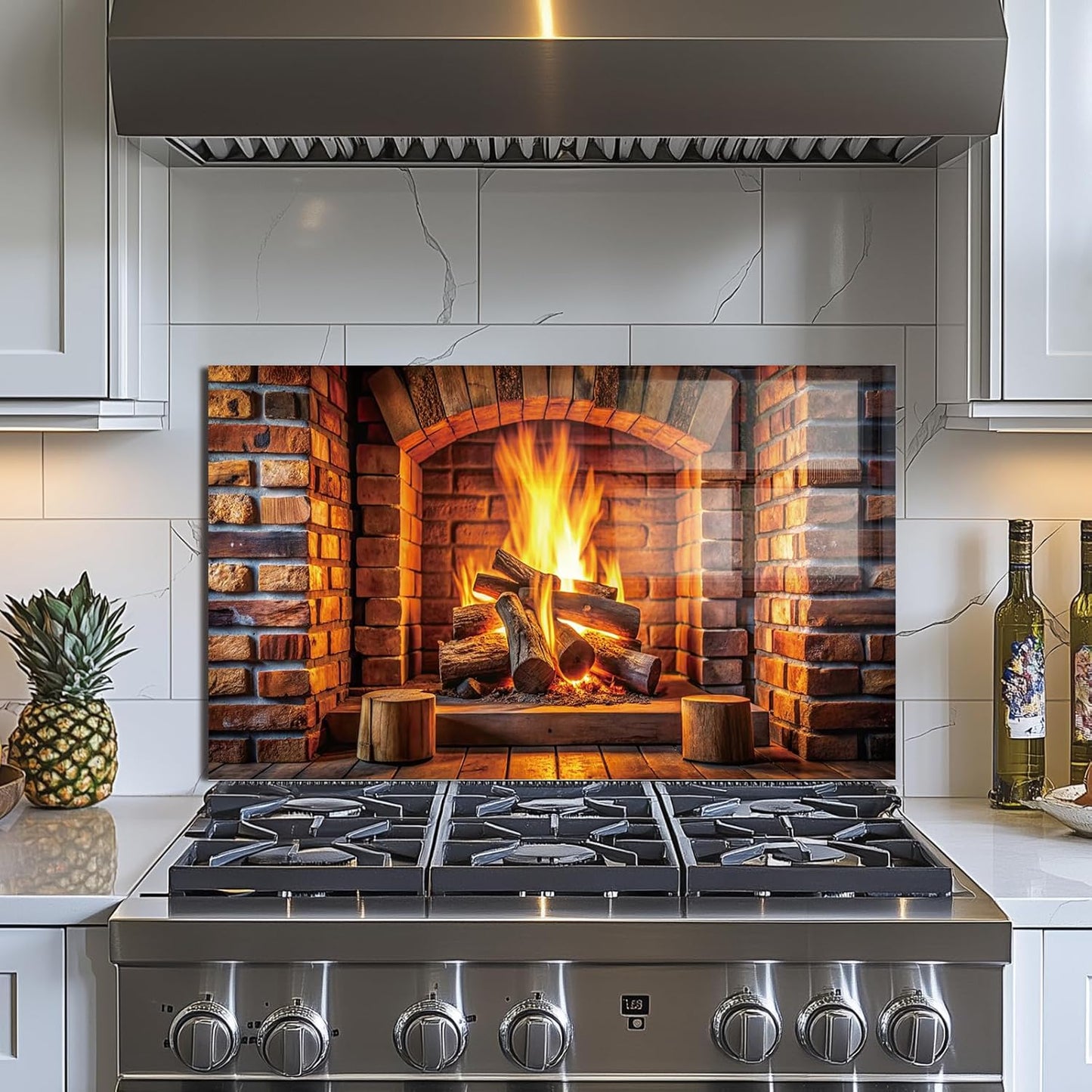 Fireplace Tempered Glass Kitchen Backsplash
