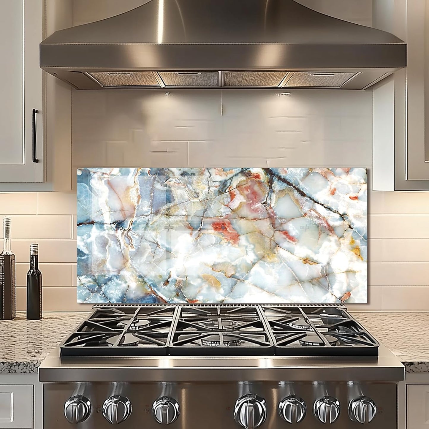 Marble pattern Tempered Glass Backsplash For Kitchen Behind Stove