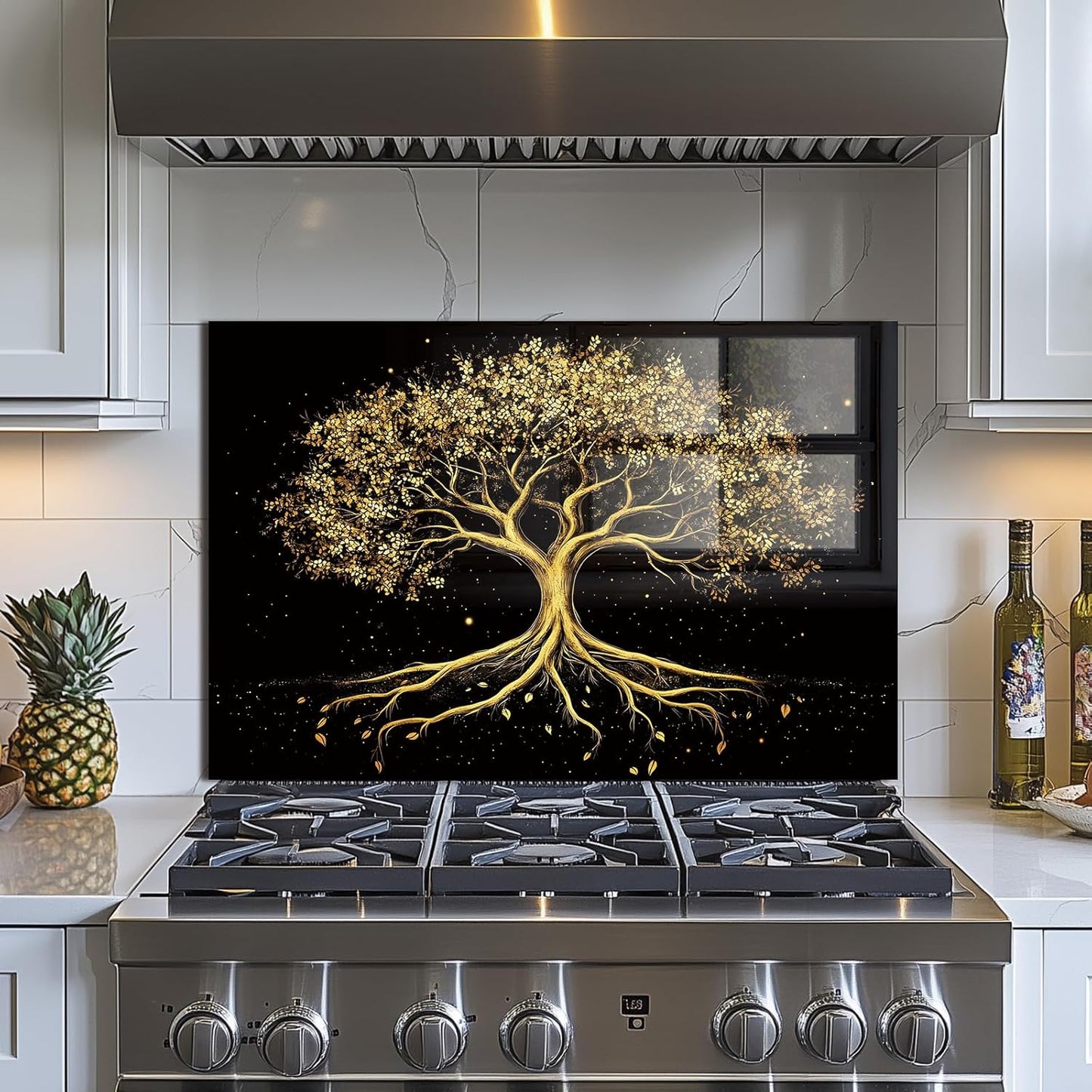 Tree of Life Tempered Glass Kitchen Backsplash