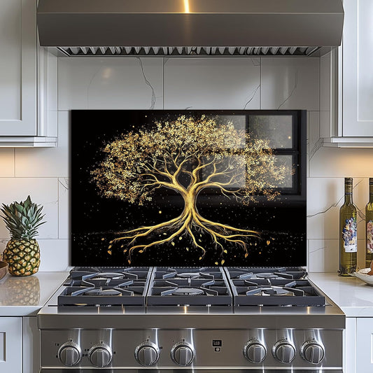 Tree of Life Tempered Glass Kitchen Backsplash
