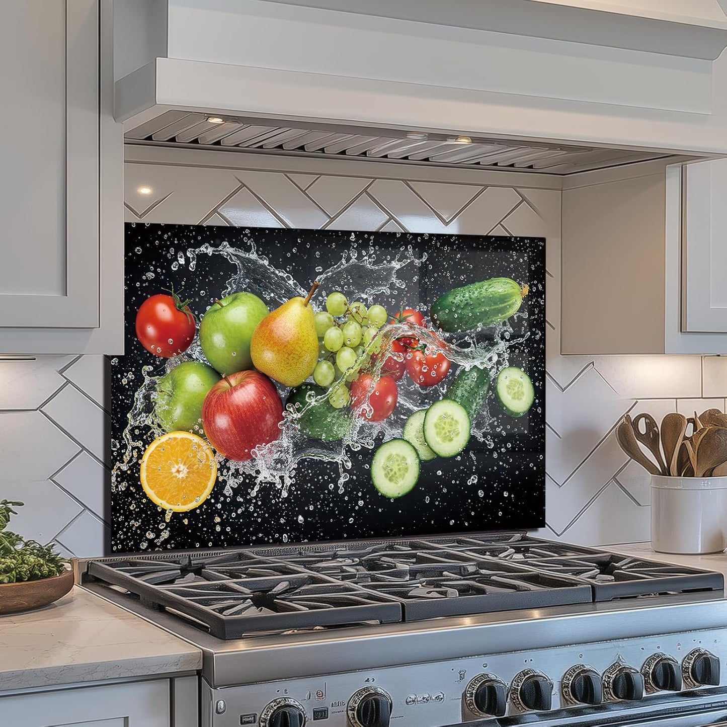 Fruit Tempered Glass Kitchen Backsplash