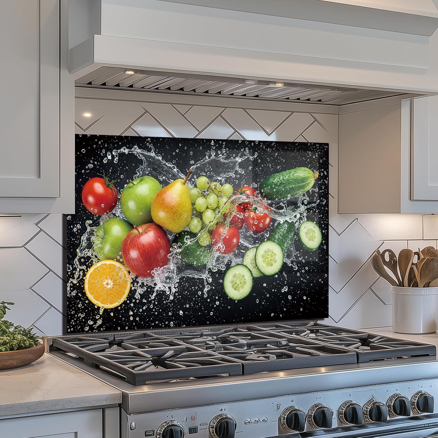 Fruit Tempered Glass Kitchen Backsplash lifestyle view