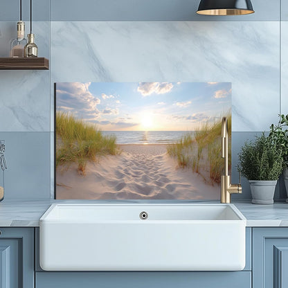 Beach Tempered Glass Kitchen Backsplash