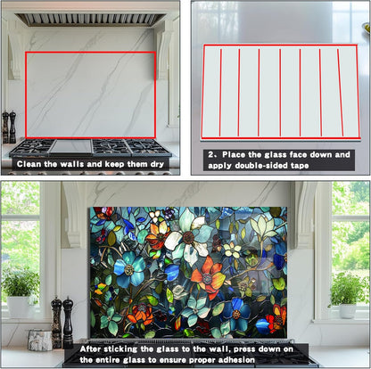 Pixel Flower Tempered Glass Kitchen Backsplash