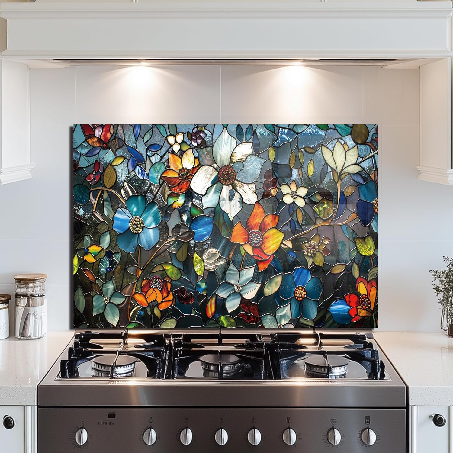 Pixel Flower Tempered Glass Kitchen Backsplash detail view