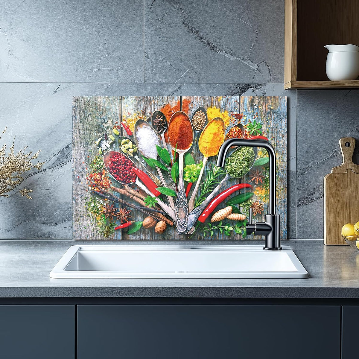 Tempered glass wooden spice stove backsplash top cover with colorful spices design