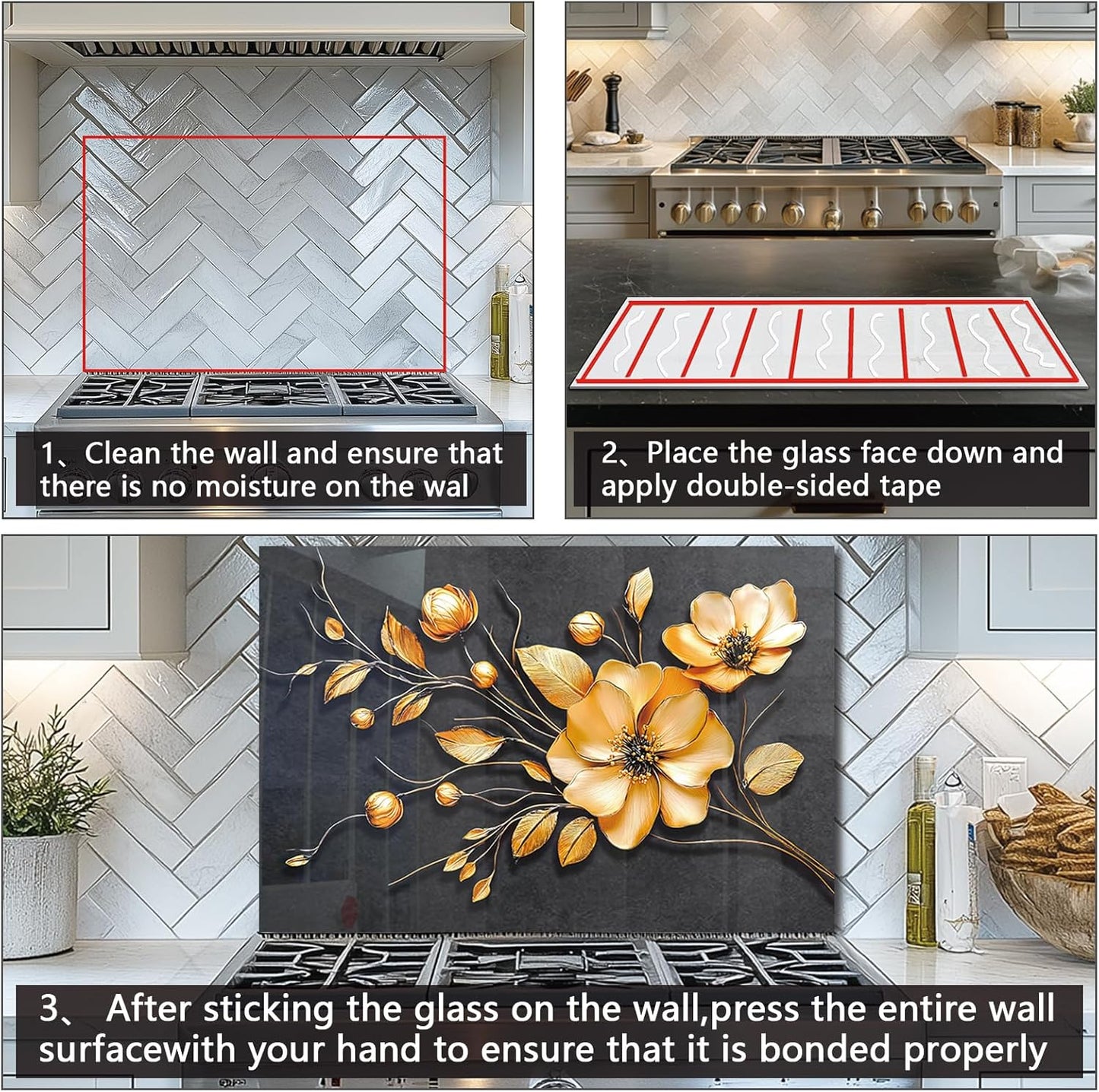 Tempered Glass Golden Flower Stove Back Top Cover