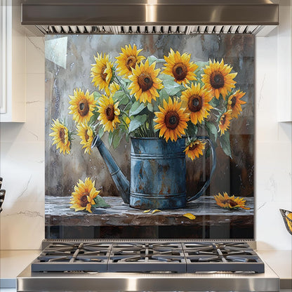 Sunflower Tempered Glass Kitchen Backsplash