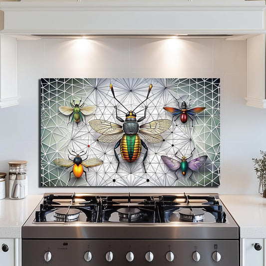 Colorful Fireflies - Tempered Glass Backsplash for Kitchen