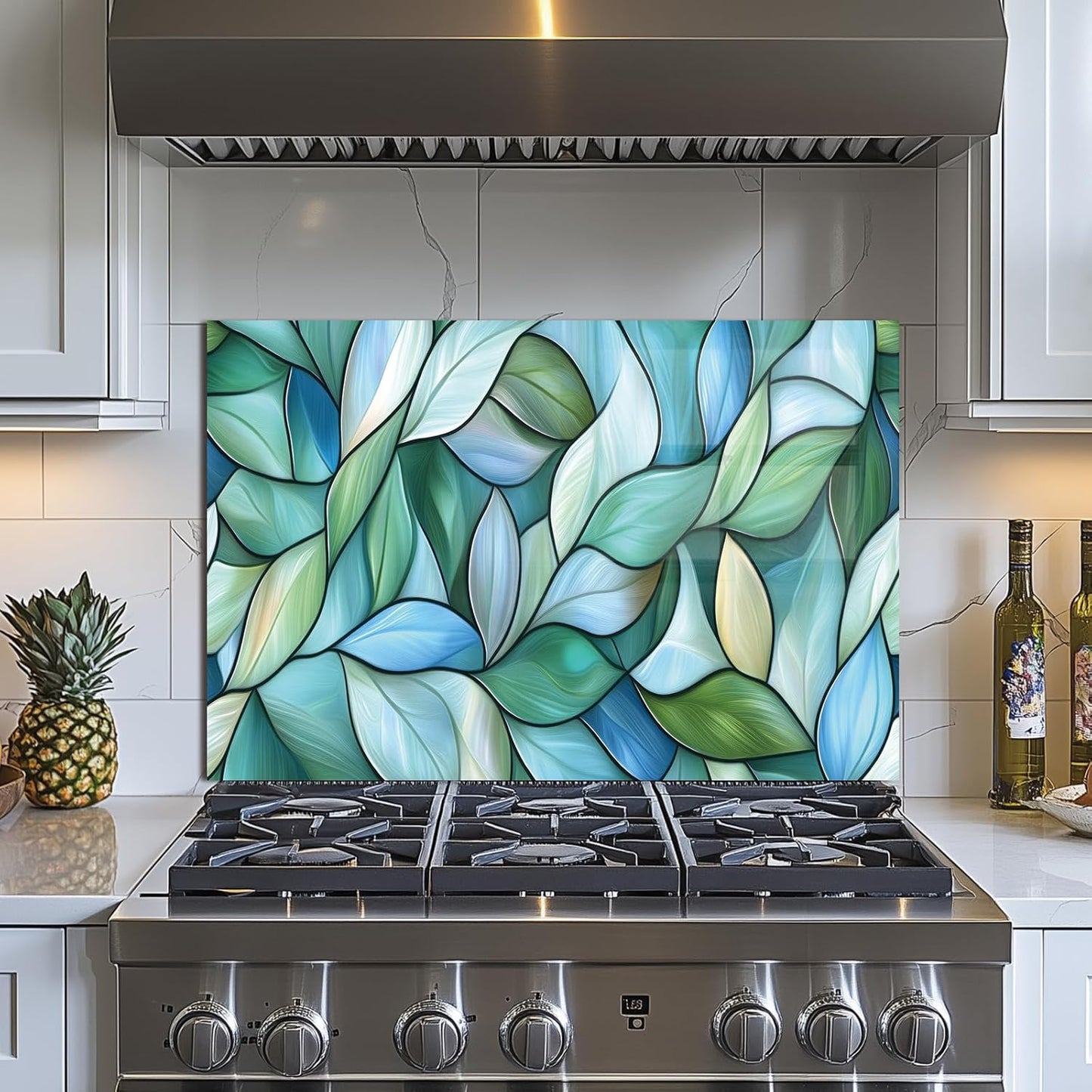 Leaves Tempered Glass Kitchen Backsplash