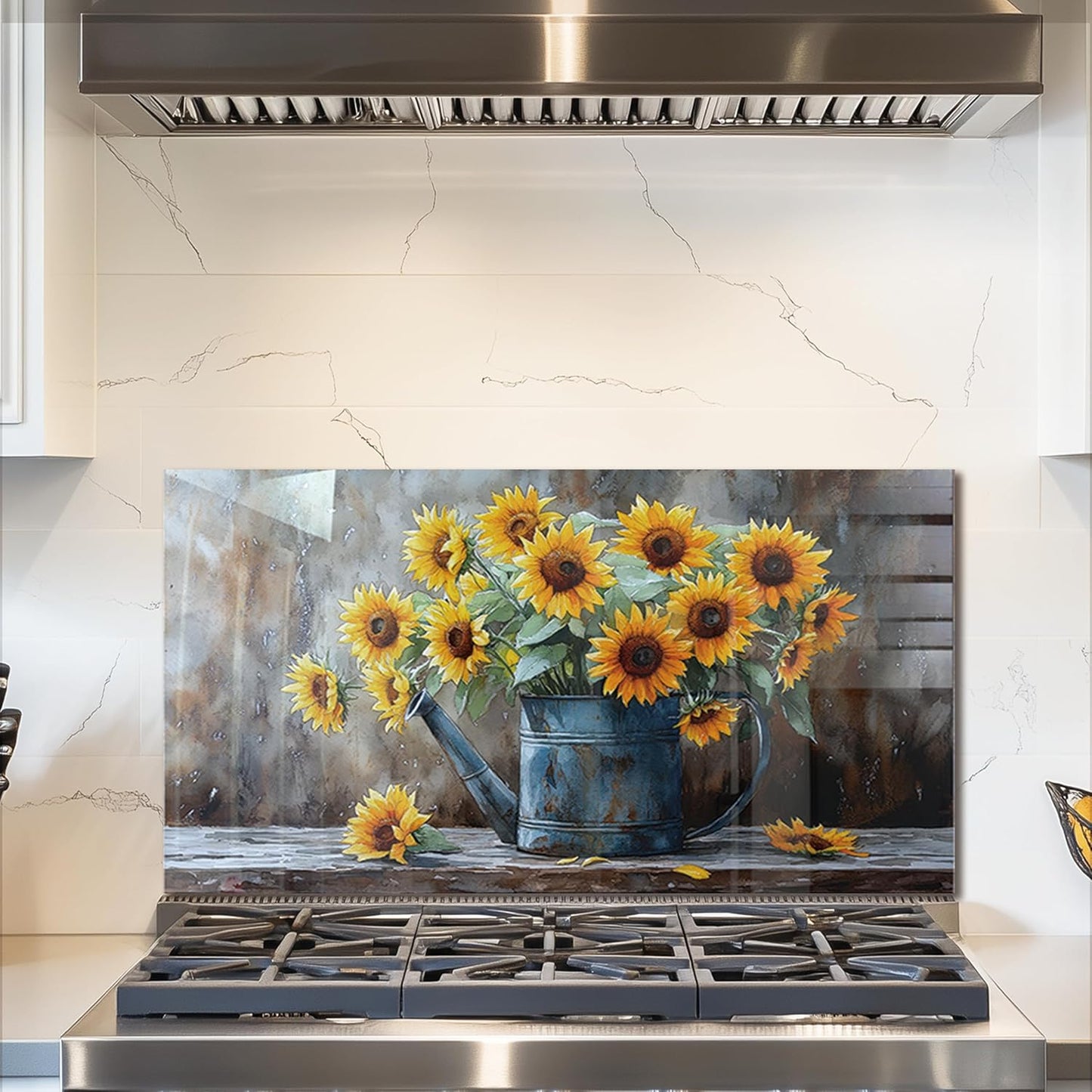 Sunflower Tempered Glass Kitchen Backsplash