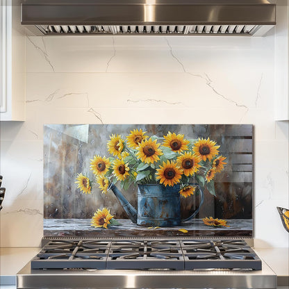 Sunflower Tempered Glass Kitchen Backsplash
