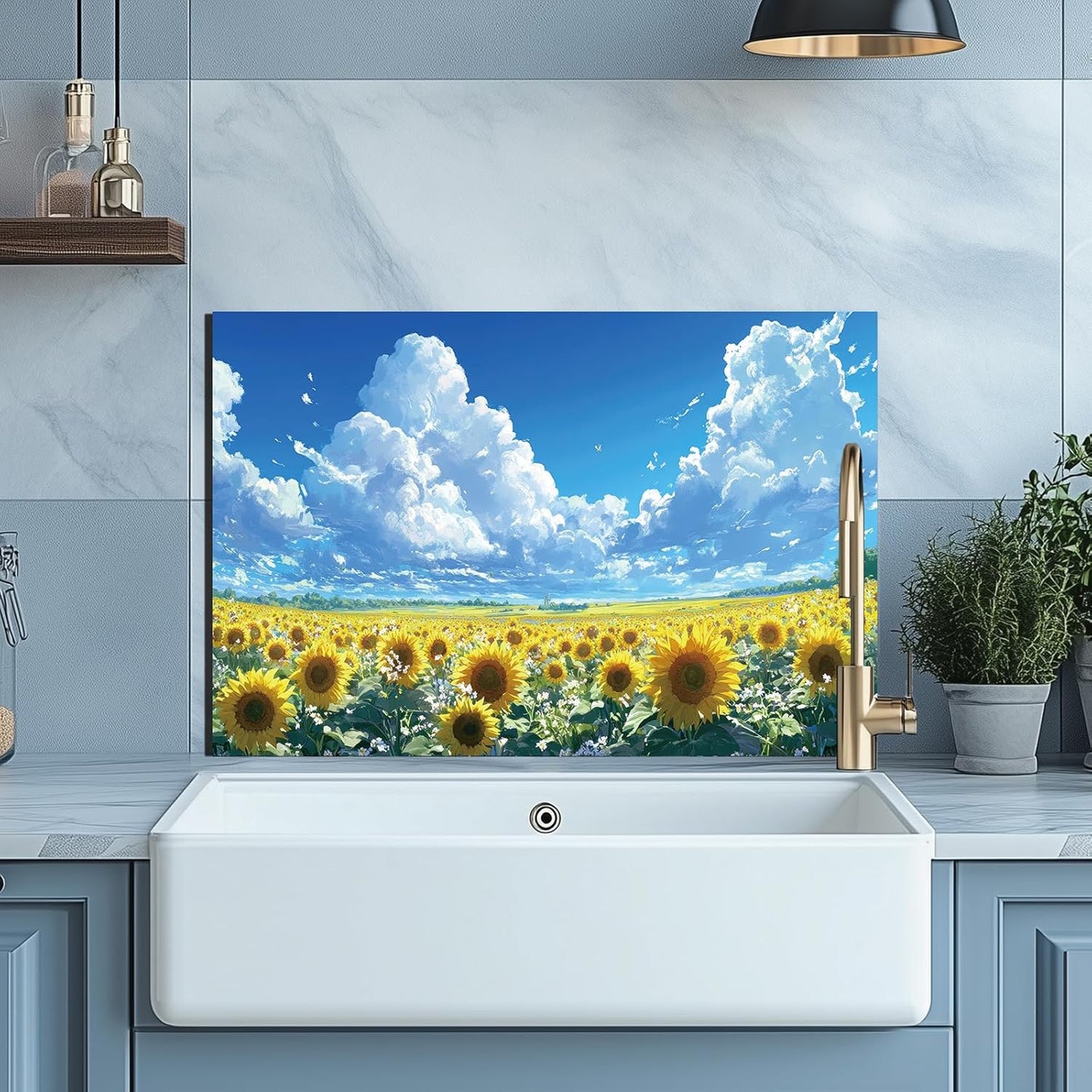 Sunflower Tempered Glass Kitchen Backsplash