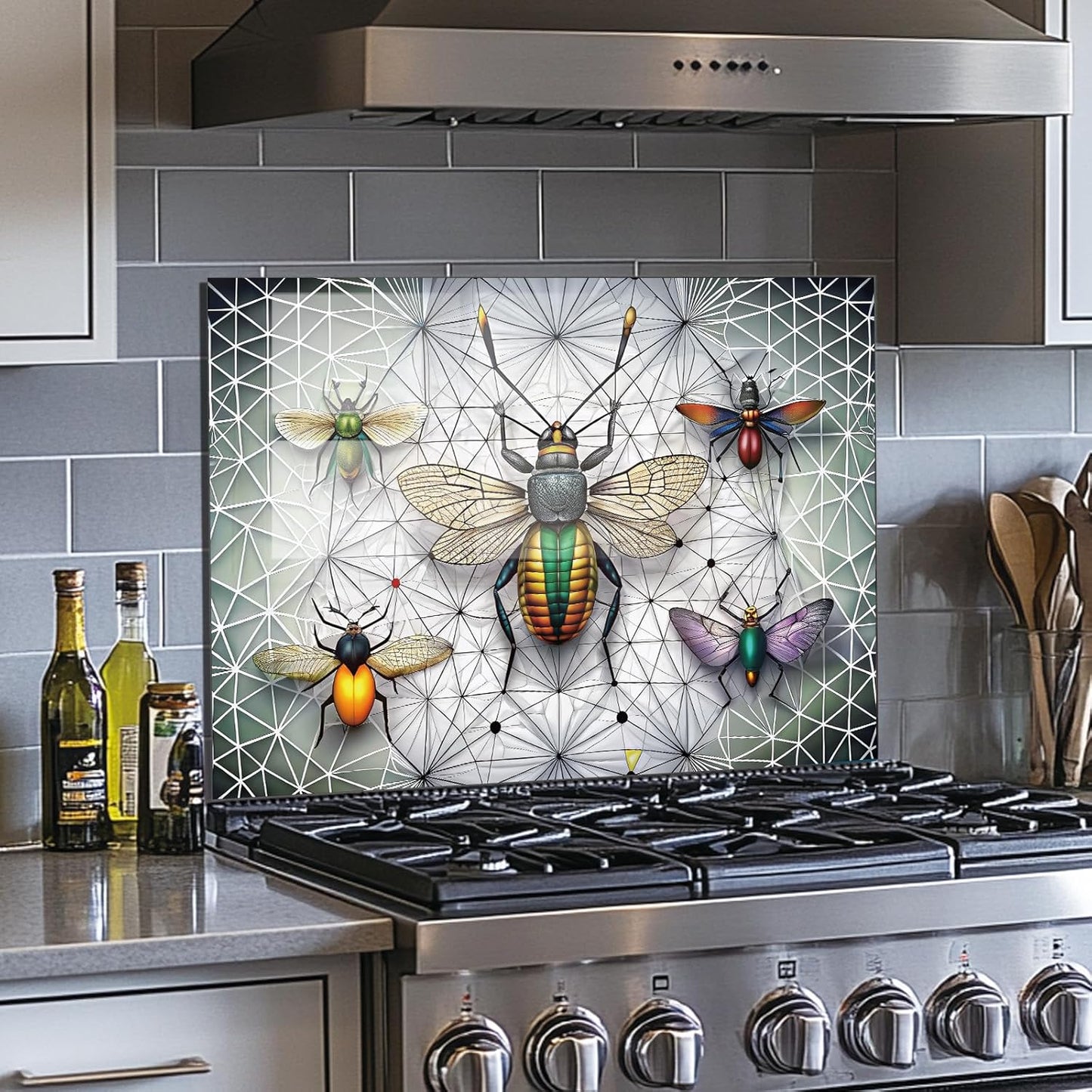 Colorful Fireflies - Tempered Glass Backsplash for Kitchen