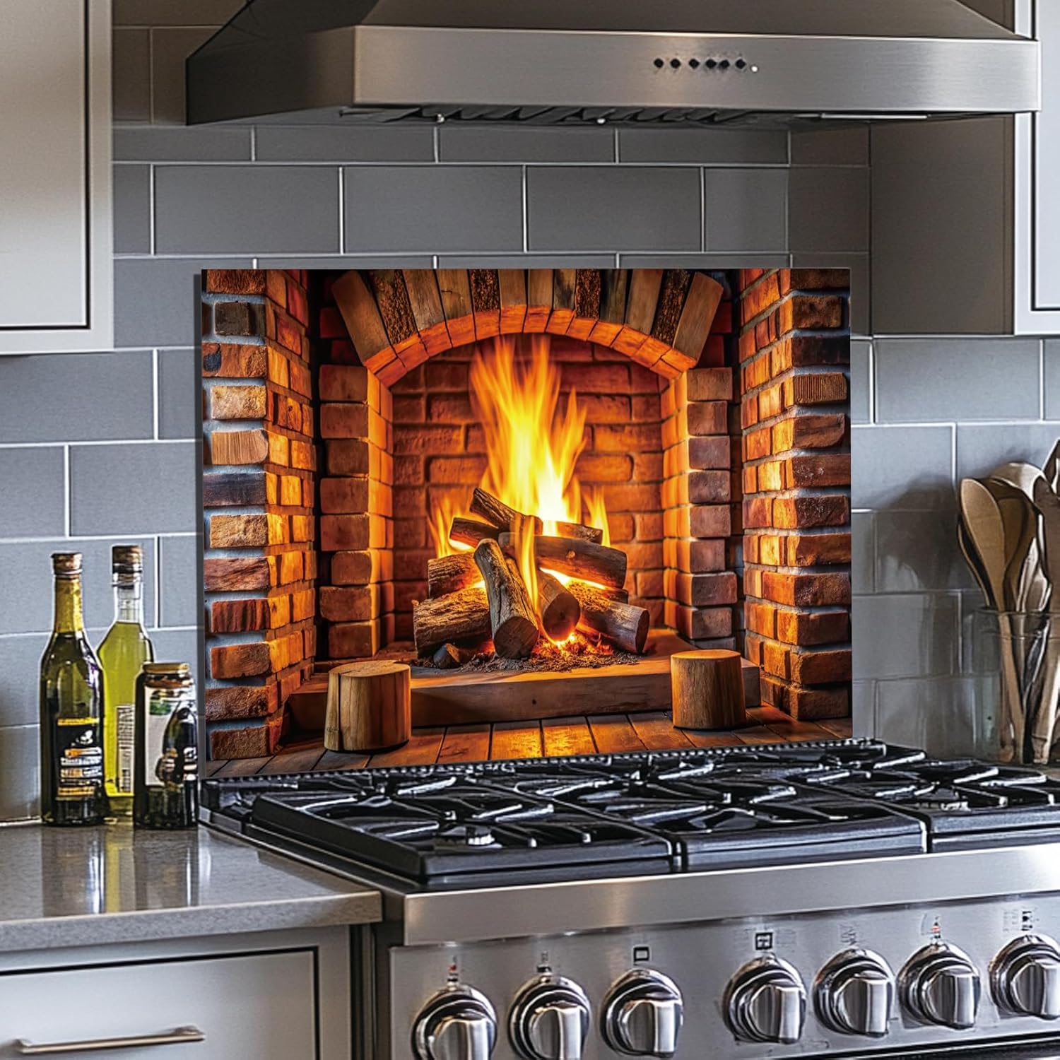 Fireplace Tempered Glass Kitchen Backsplash lifestyle view