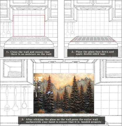 Tempered Glass 3D Pine Forest Kitchen Sink Cover Splash Guard
