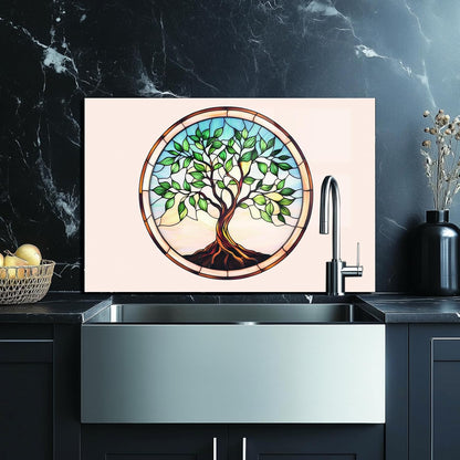 Tree of Life Tempered Glass Kitchen Backsplash