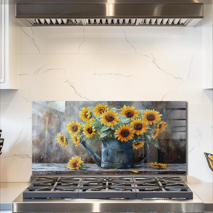 Sunflower Tempered Glass Kitchen Backsplash