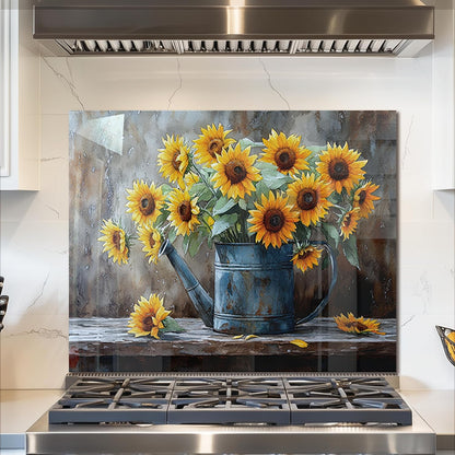 Sunflower Tempered Glass Kitchen Backsplash