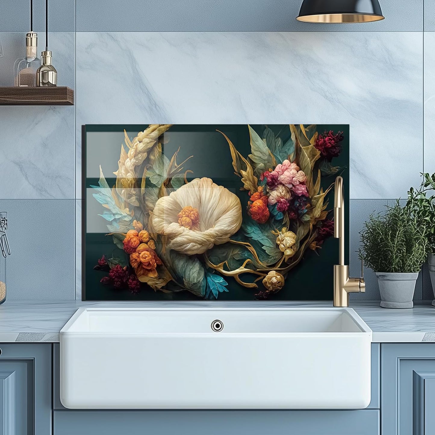 Colorful Flowers - Tempered Glass Backsplash for Kitchen