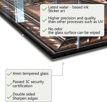 Copper Rooster Tempered Glass Kitchen Backsplash