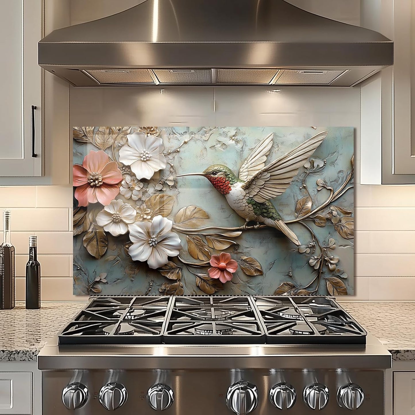 3D hummingbird - Tempered Glass Backsplash for Kitchen
