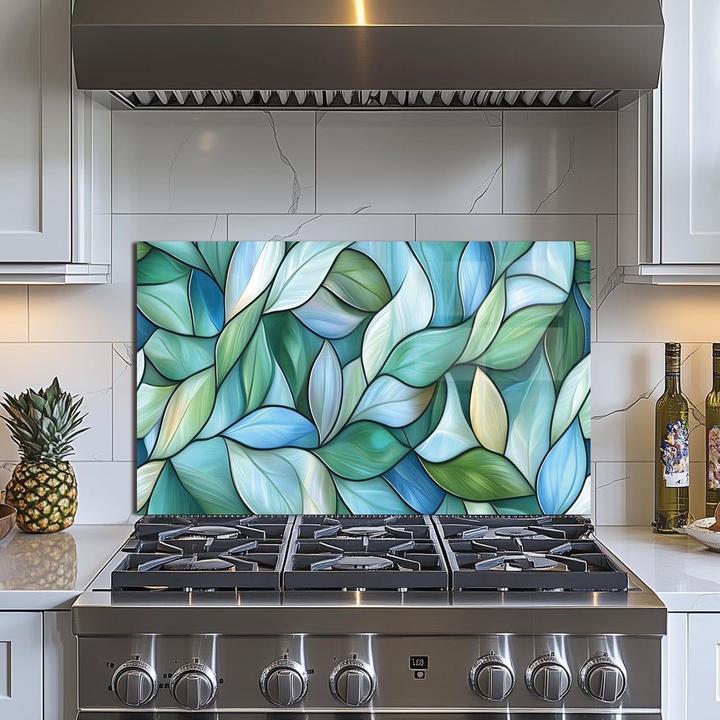 Leaves Tempered Glass Kitchen Backsplash